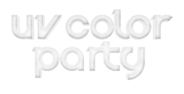 White UV Color Party logo text on black background.