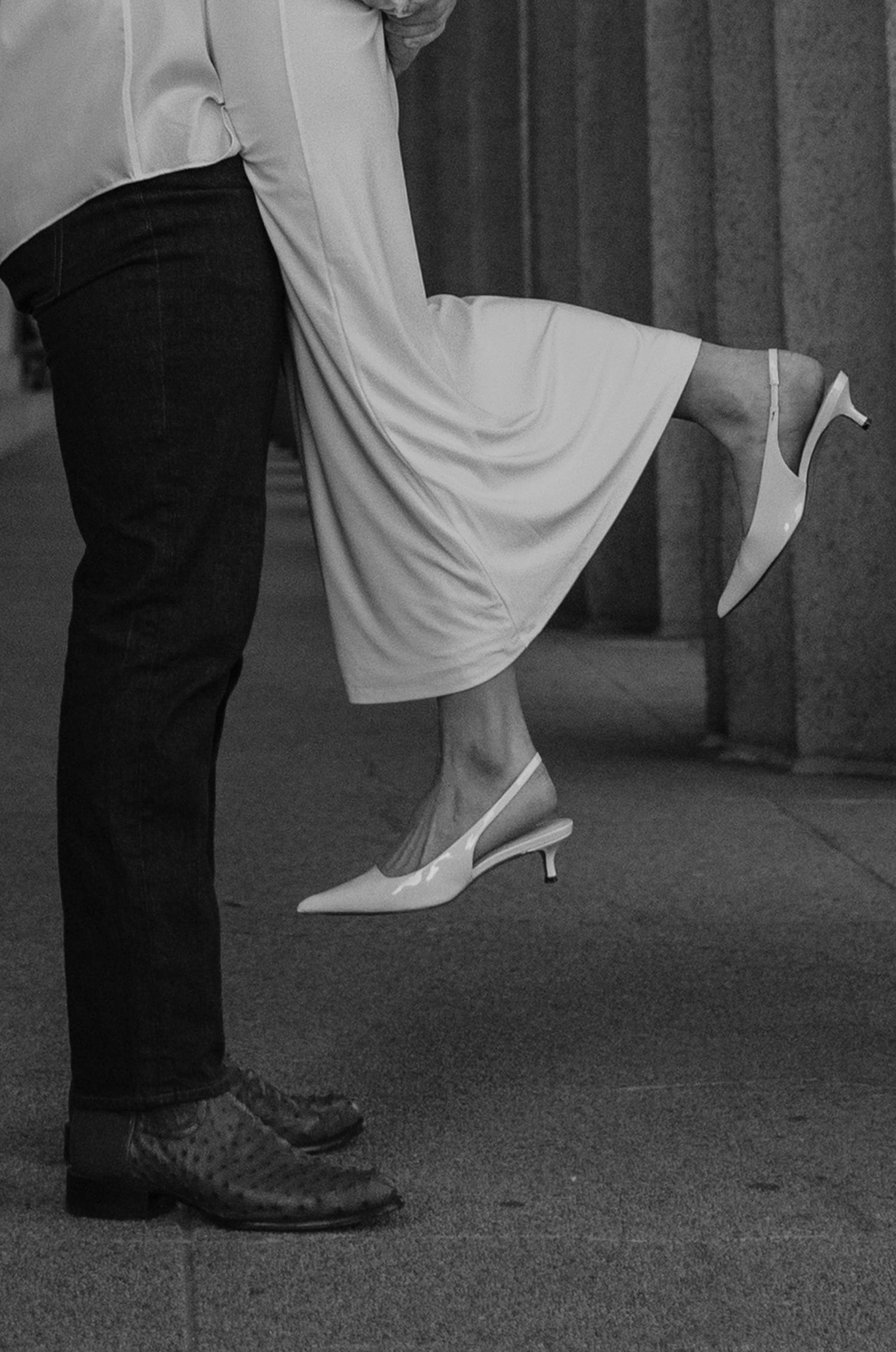Birmingham Alabama Photographer capturing a close up engagement photo of bride's shoes in Nashville Tennessee at the Parthenon