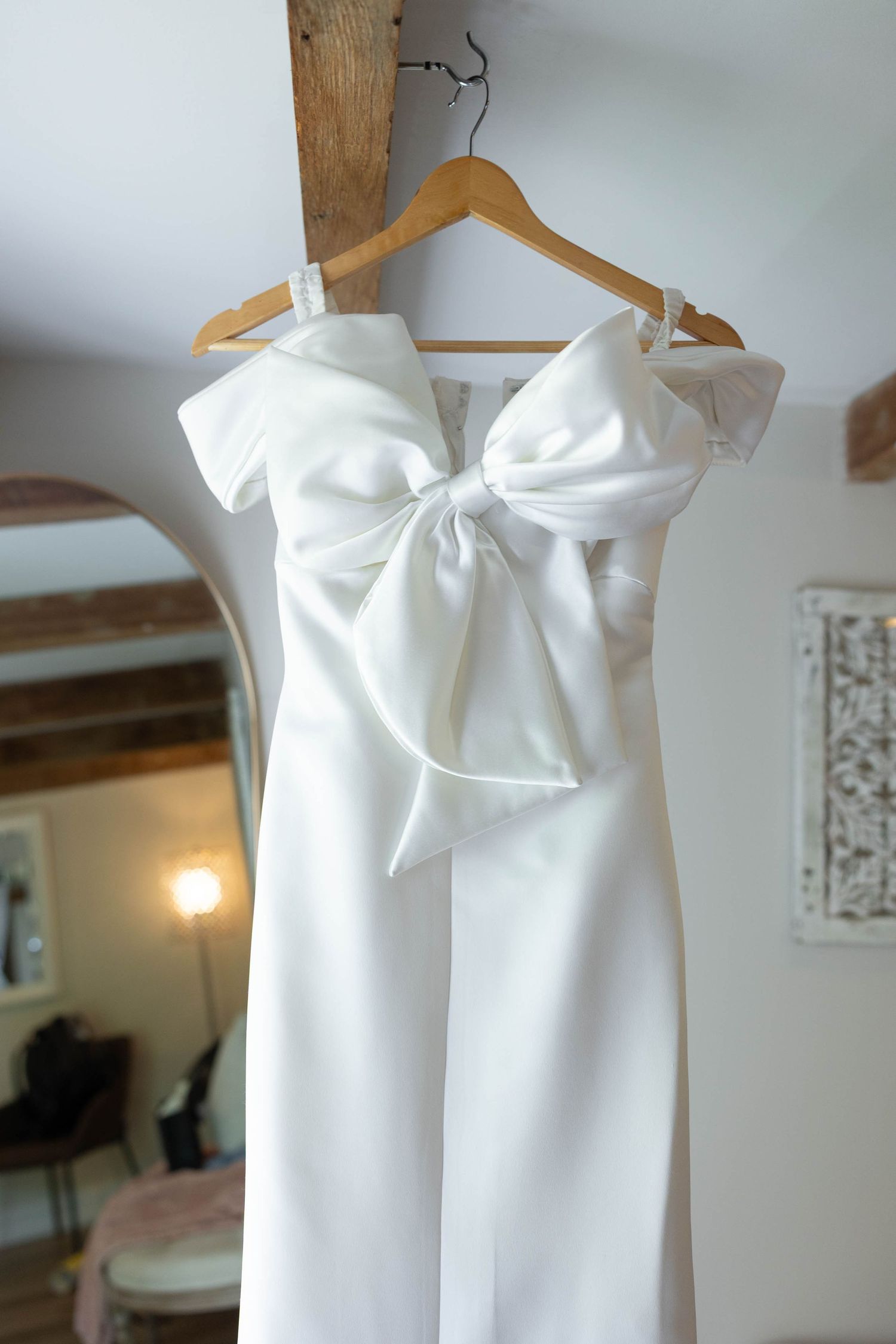 brides dress hanging