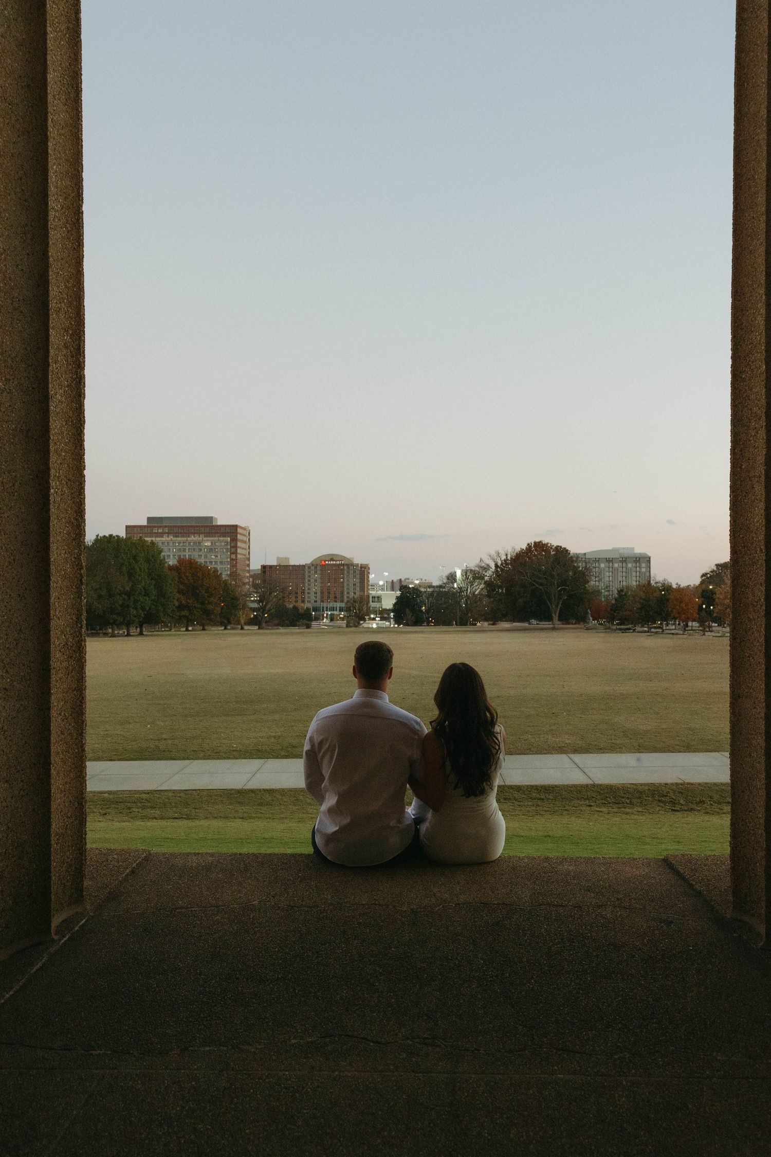 Birmingham Alabama Photographer capturing an engagement session of a couple posing in Nashville Tennessee at the Parthenon