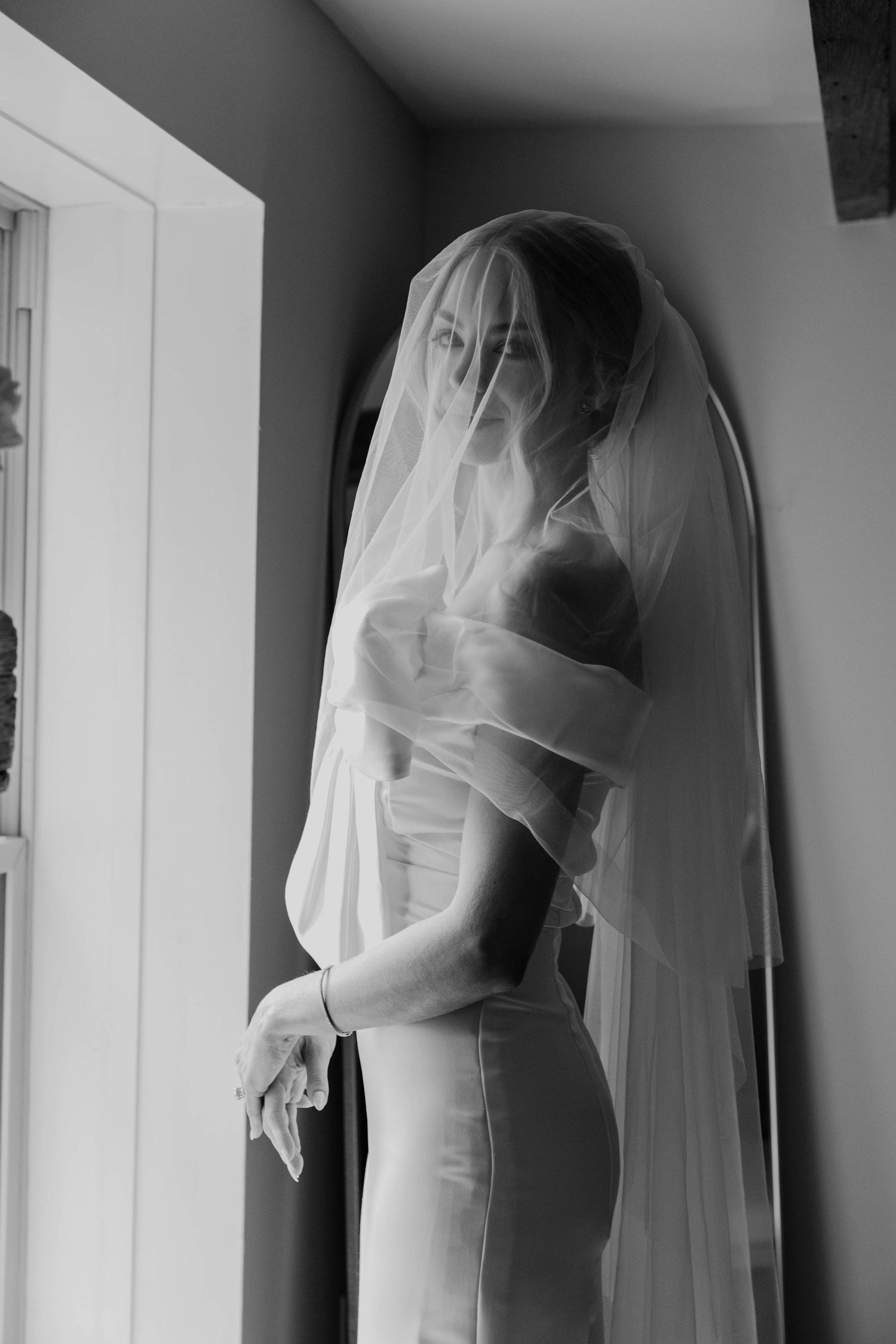 bride under veil shot