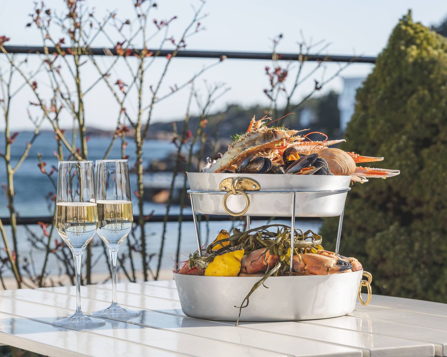 Gourmetfotografi – skalldyr og champagne med sjøutsikt