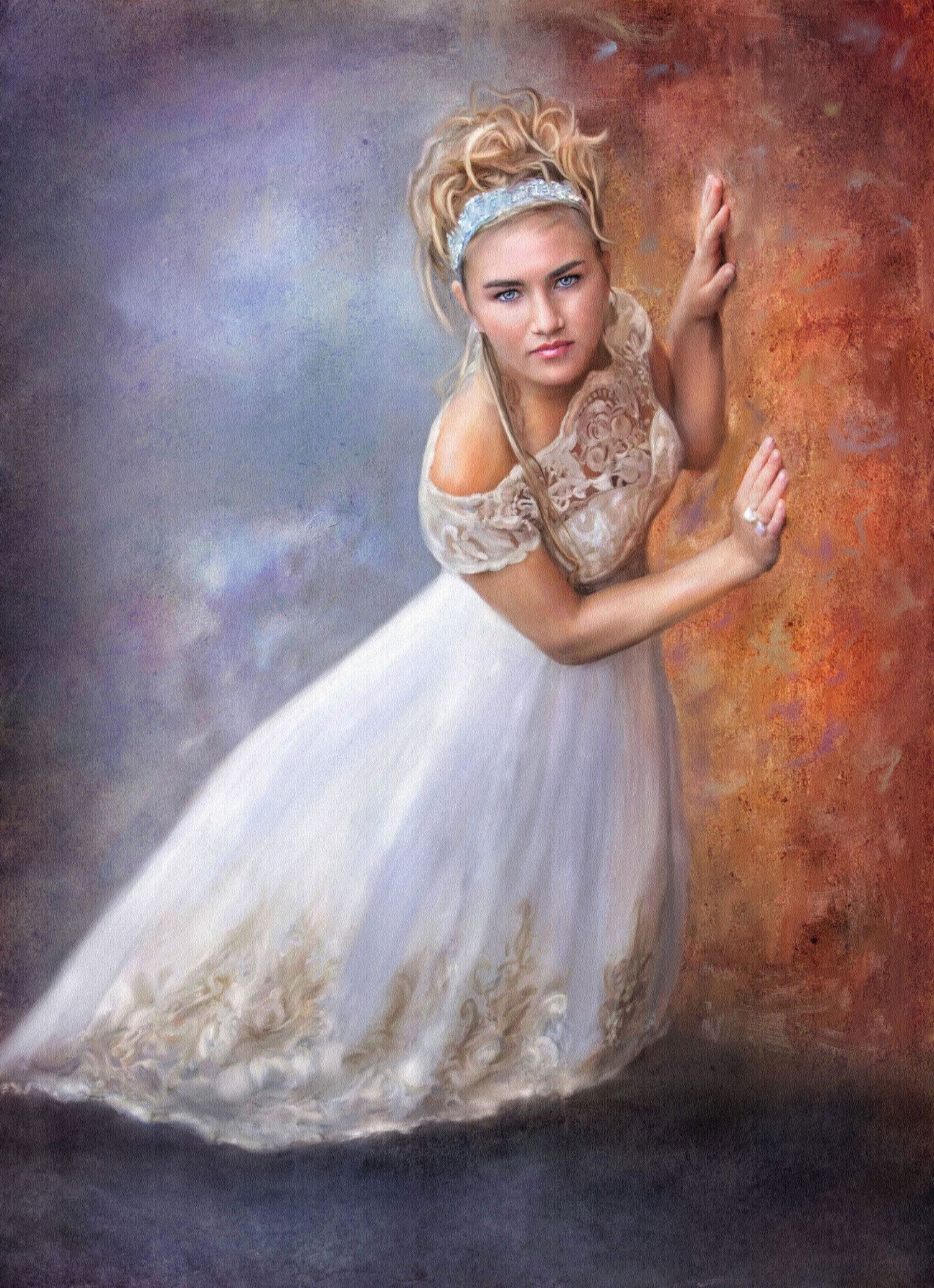 Artistic painted portrait series in Rochester, MI by Jocelyn M. Photography—fine art image with a gold headpiece.