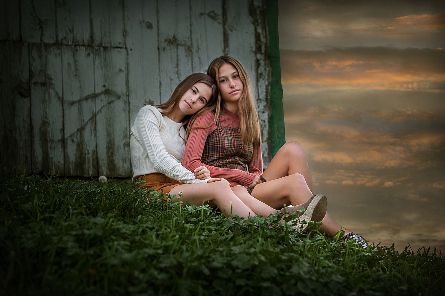 Sibling milestone portrait session in Rochester, MI by Jocelyn M. Photography—two teenage sisters outdoors at sunset.