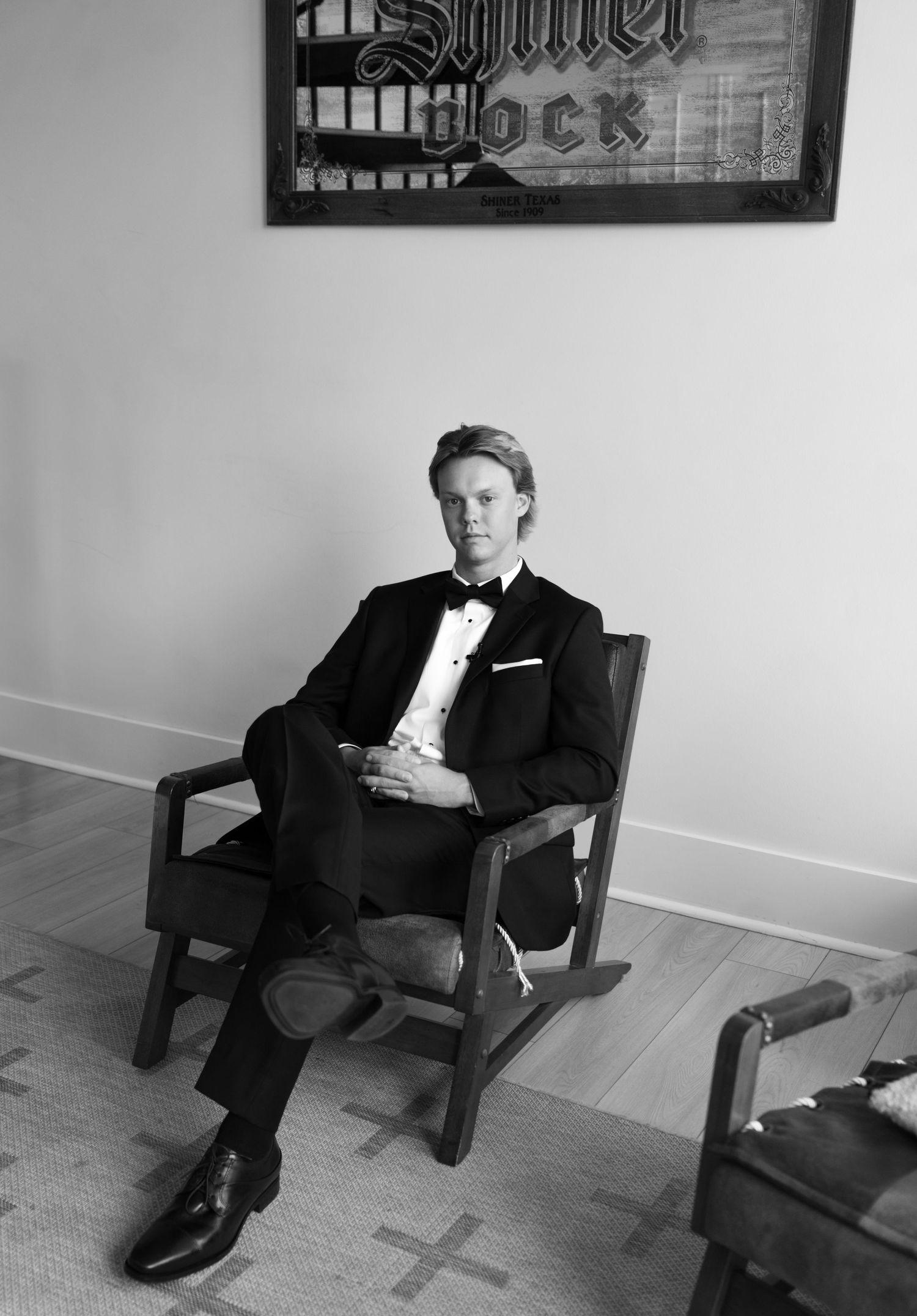 black and white groom photo