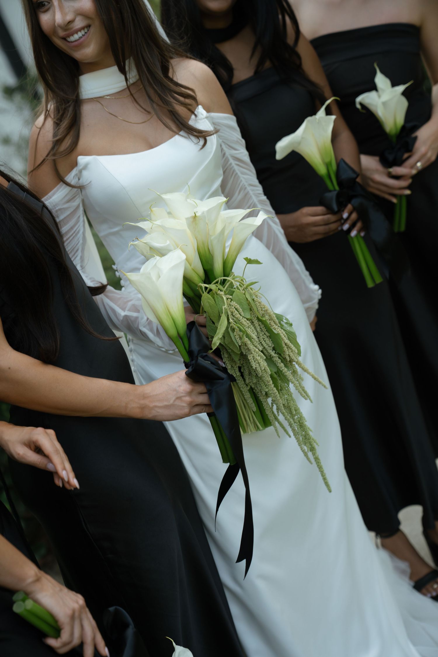 editorial bridesmaids holding calla Lillies