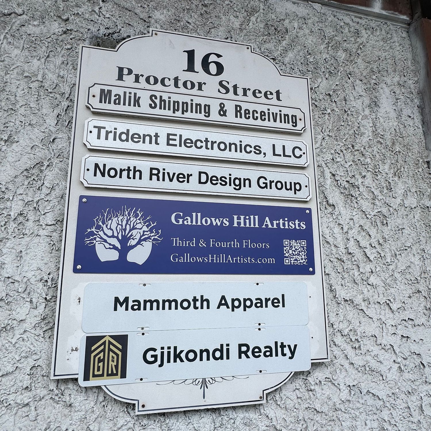 Gallows Hill Artists signage at 16 Proctor Street Salem MA
