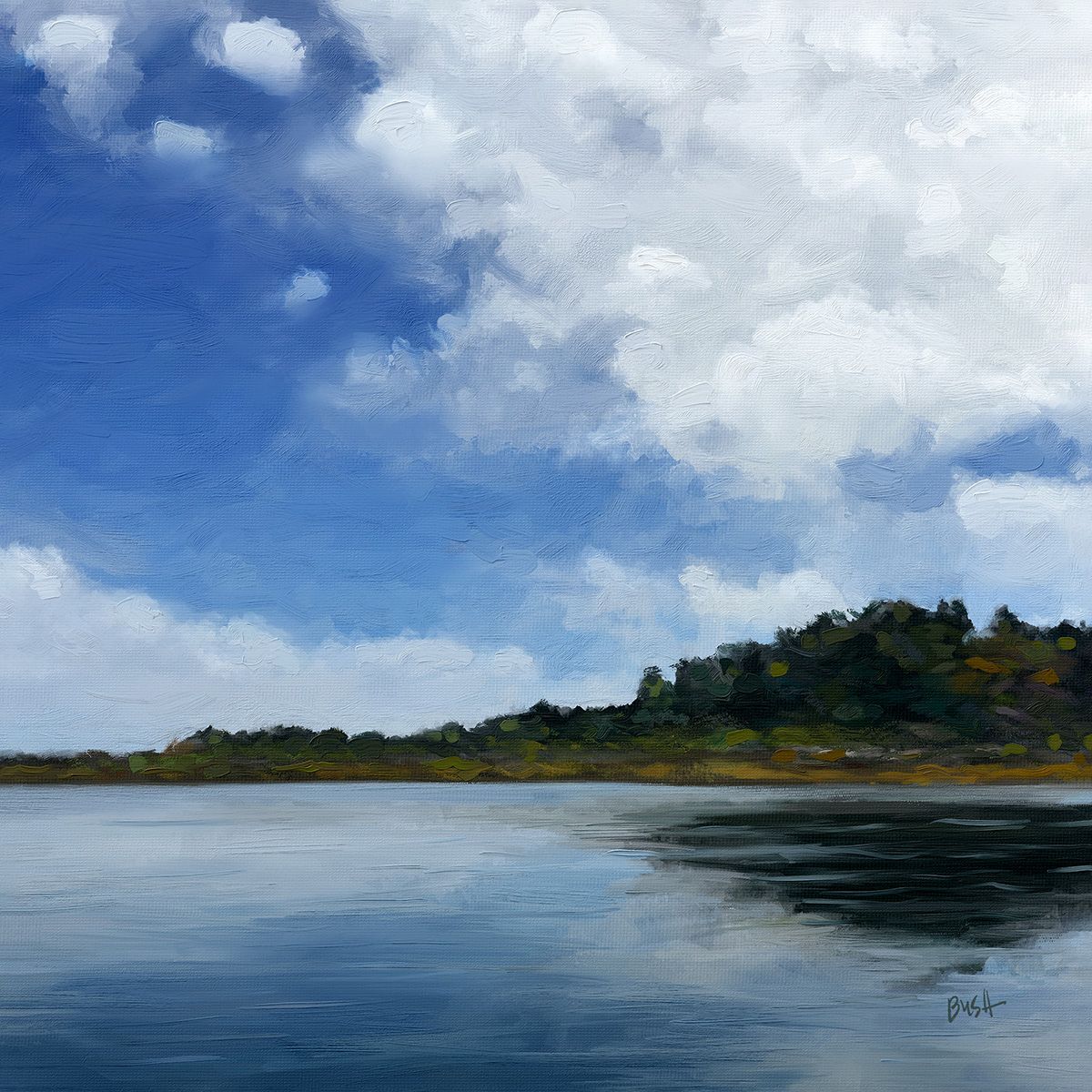 Maine landscape mixed media painting 