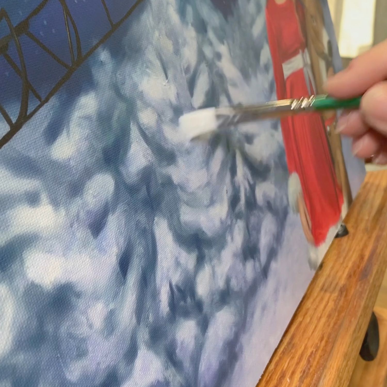 Work in progress. Artist's brushing textures onto on a snowy scene.