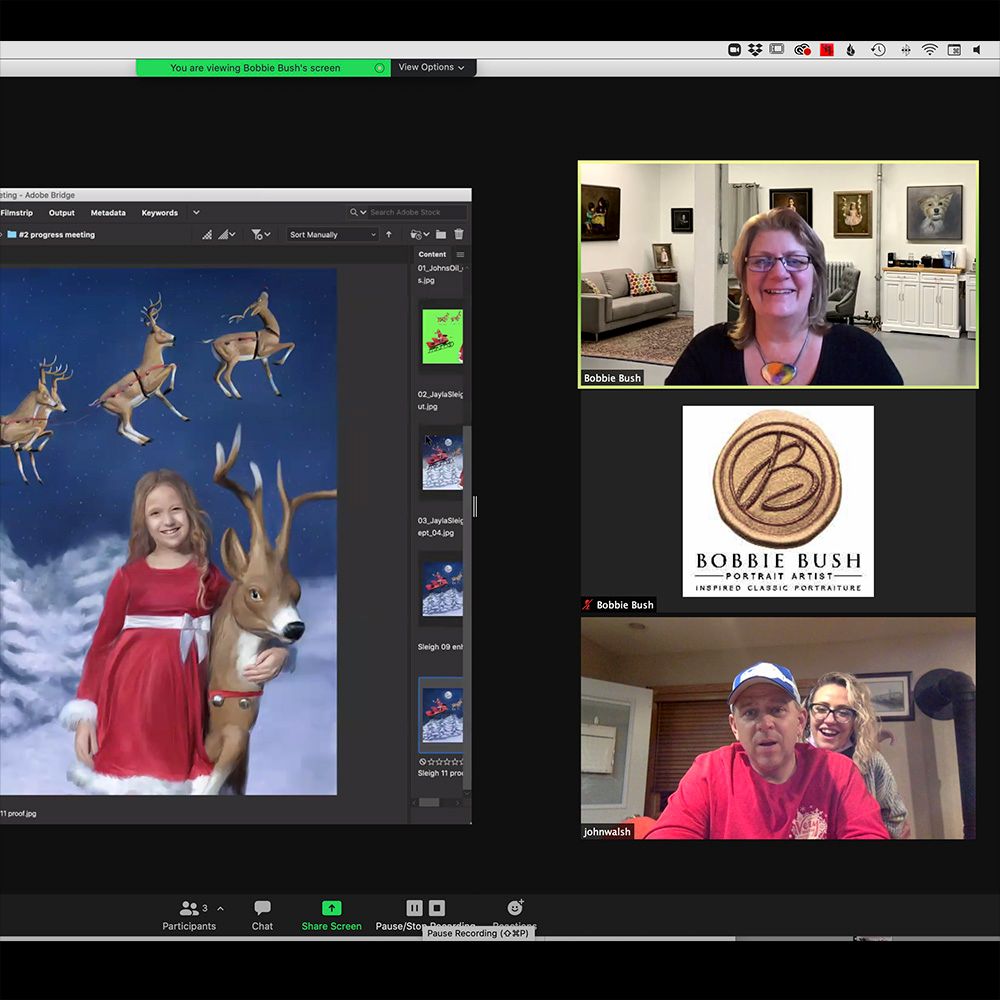 A progress meeting with a client taking place over a zoom video conference.