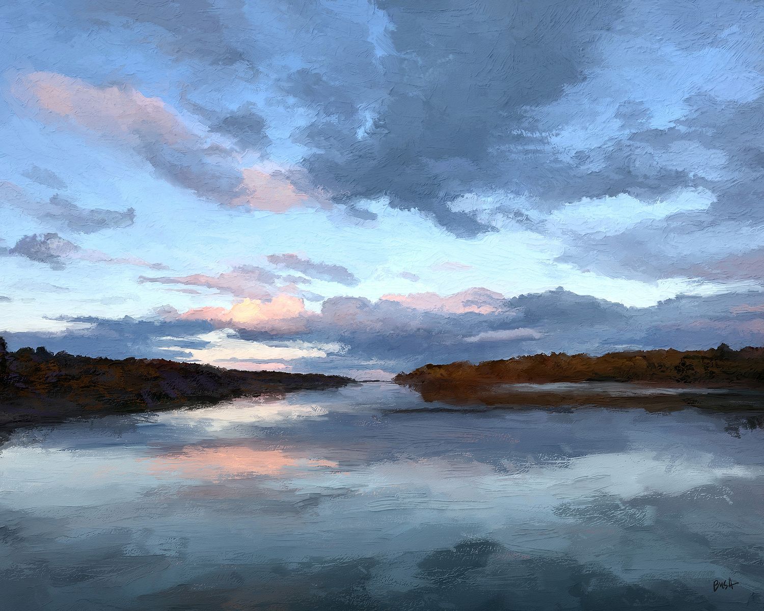 Maine landscape mixed media painting 