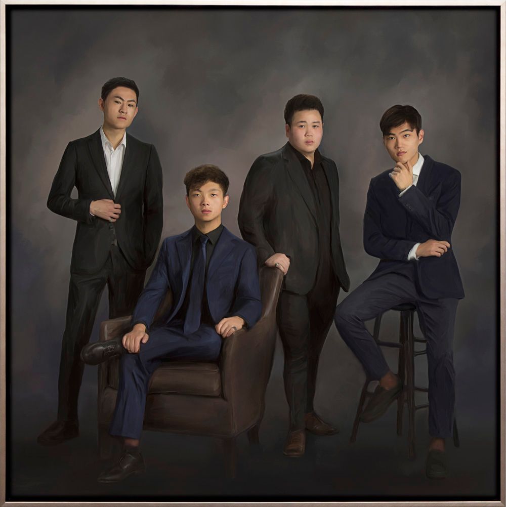 Portrait painting commission of four young men, close friends, to commemorate their bond.