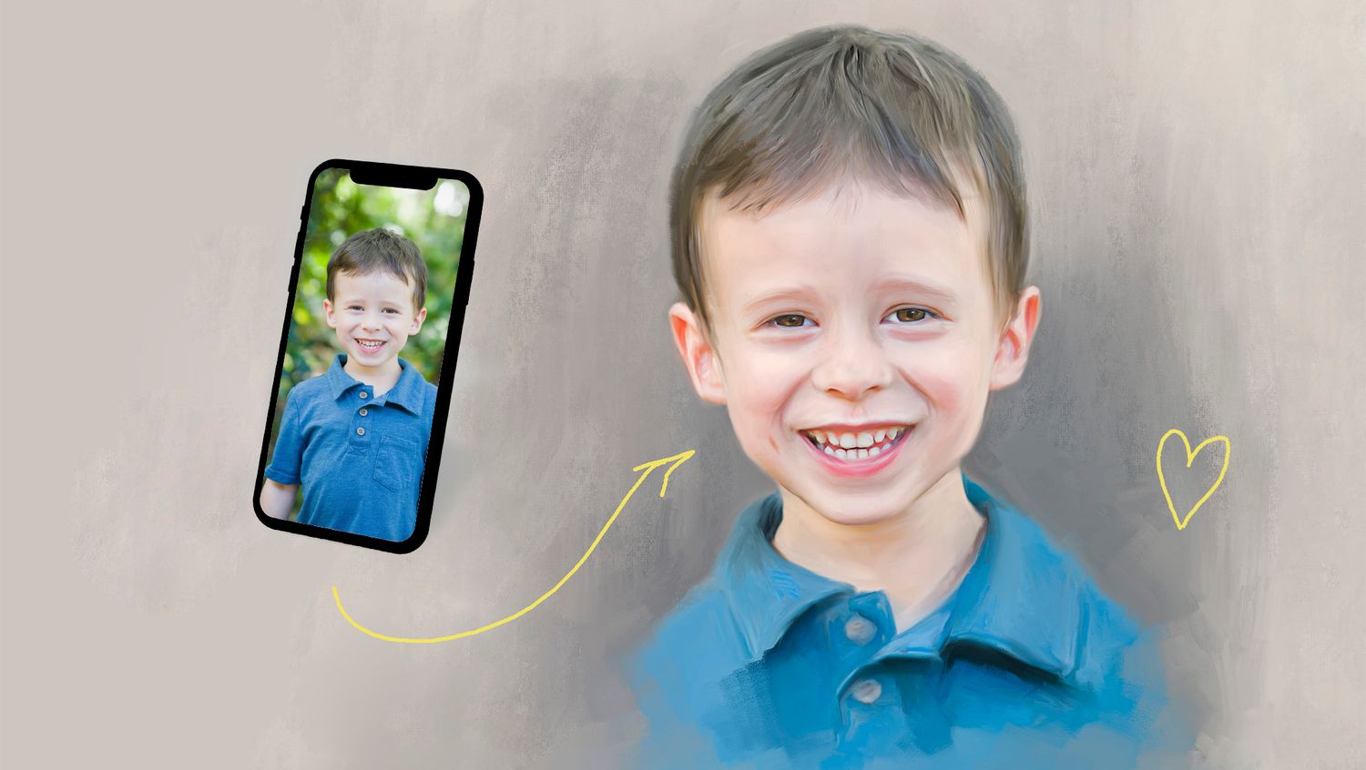 Before and after, from a camera roll snapshot to a painted work of art.