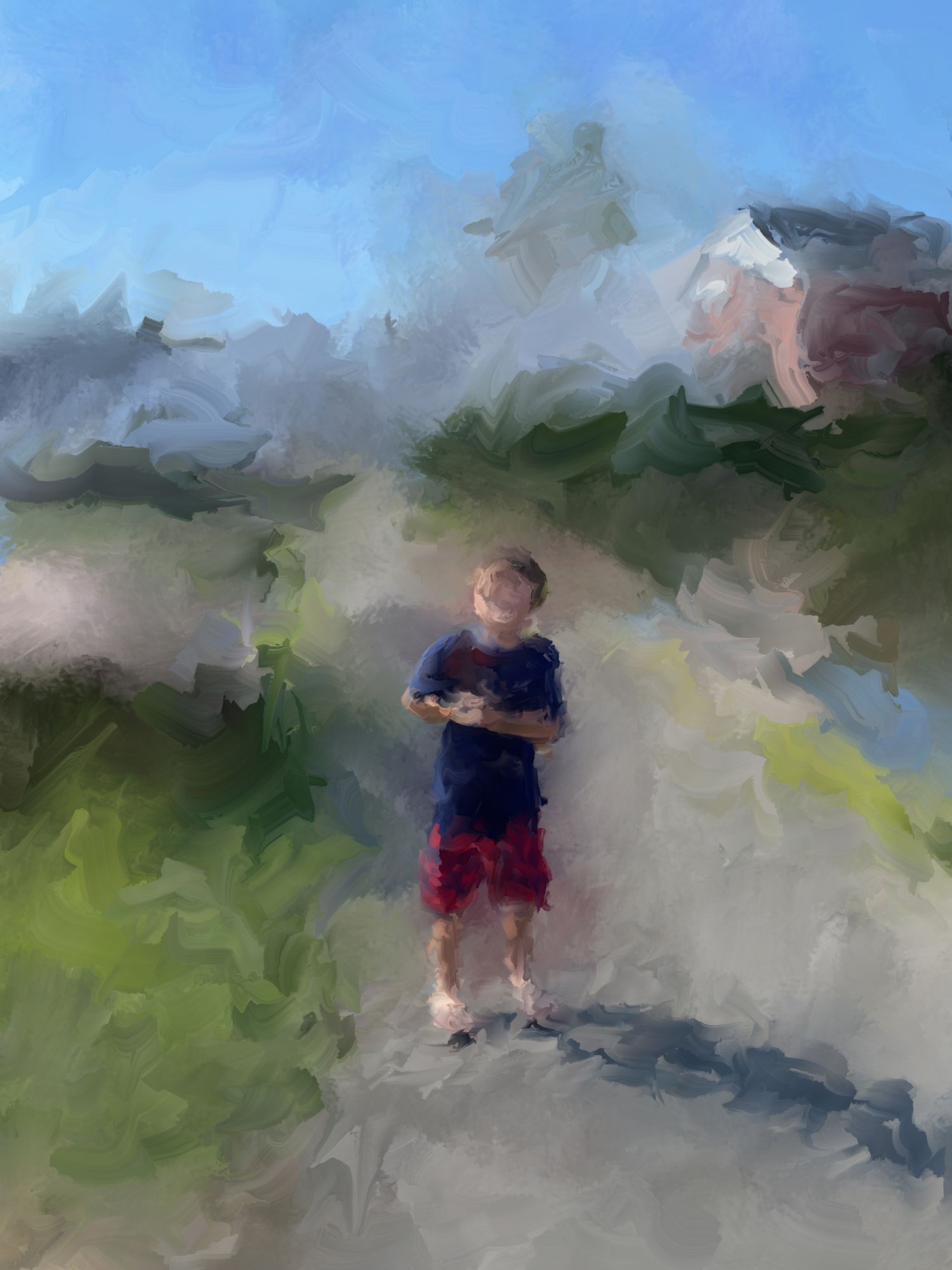Work in progress, blocking in a composition for a painting commission.
