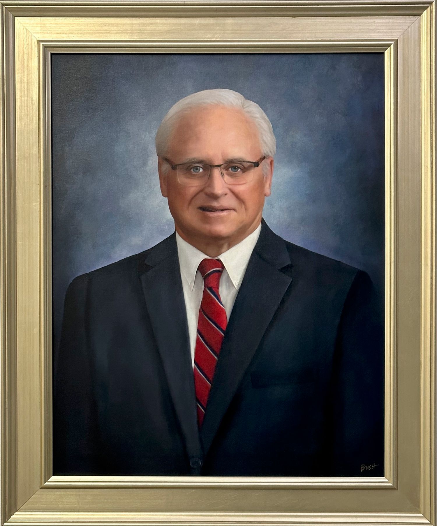 A formal portrait painting of retiring District Attorney Jonathan Blodgett.