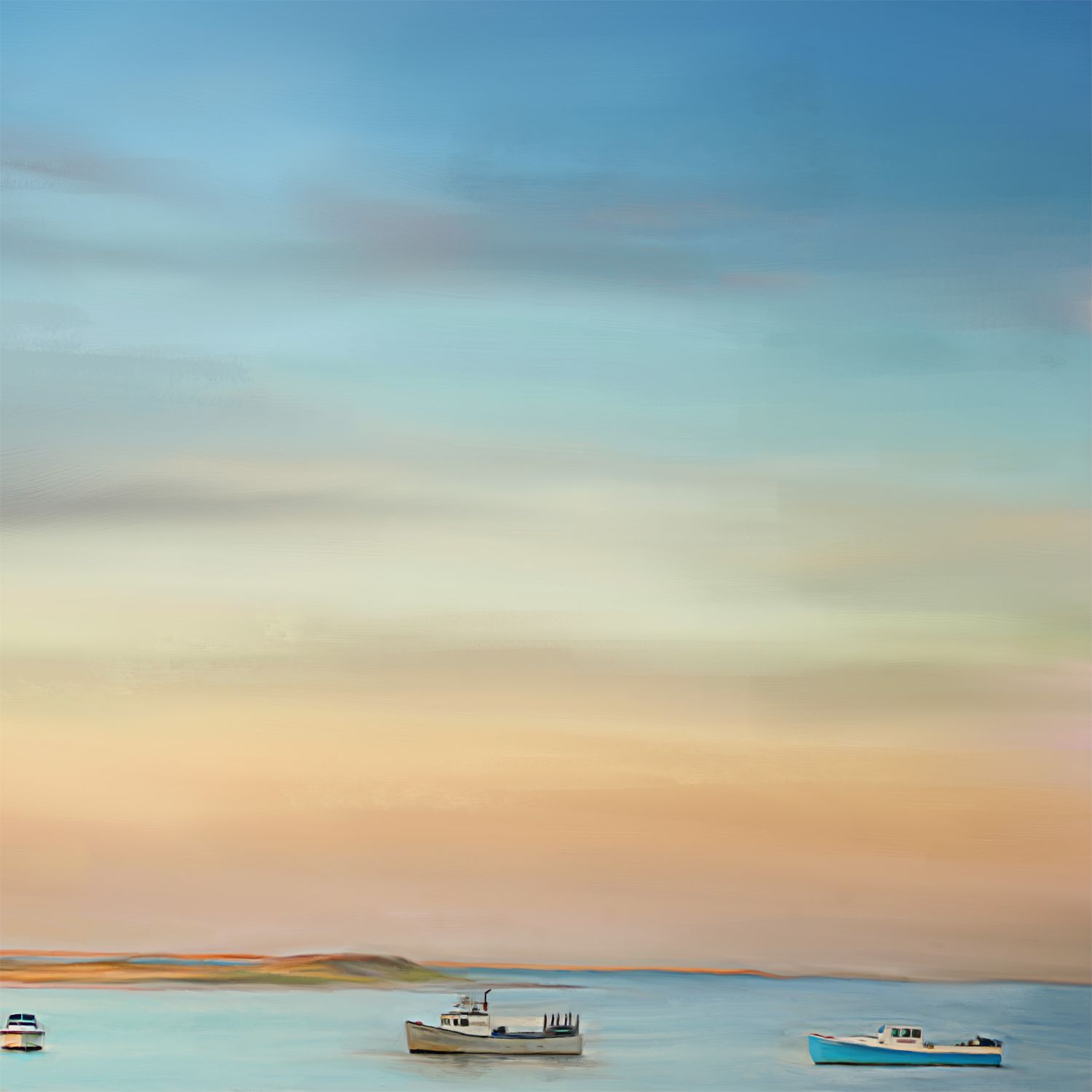 Detail of custom the sky of a serene coastal harbor at sunset with small boats. Celebrating a wedding anniversary.