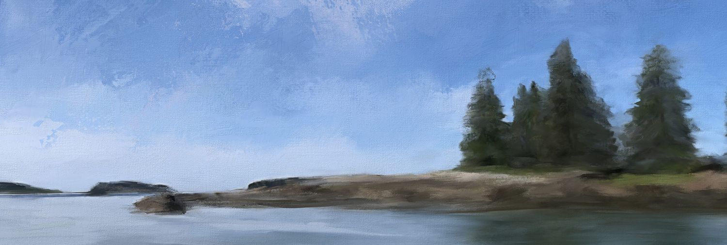 landscape painting detail of coastal Maine