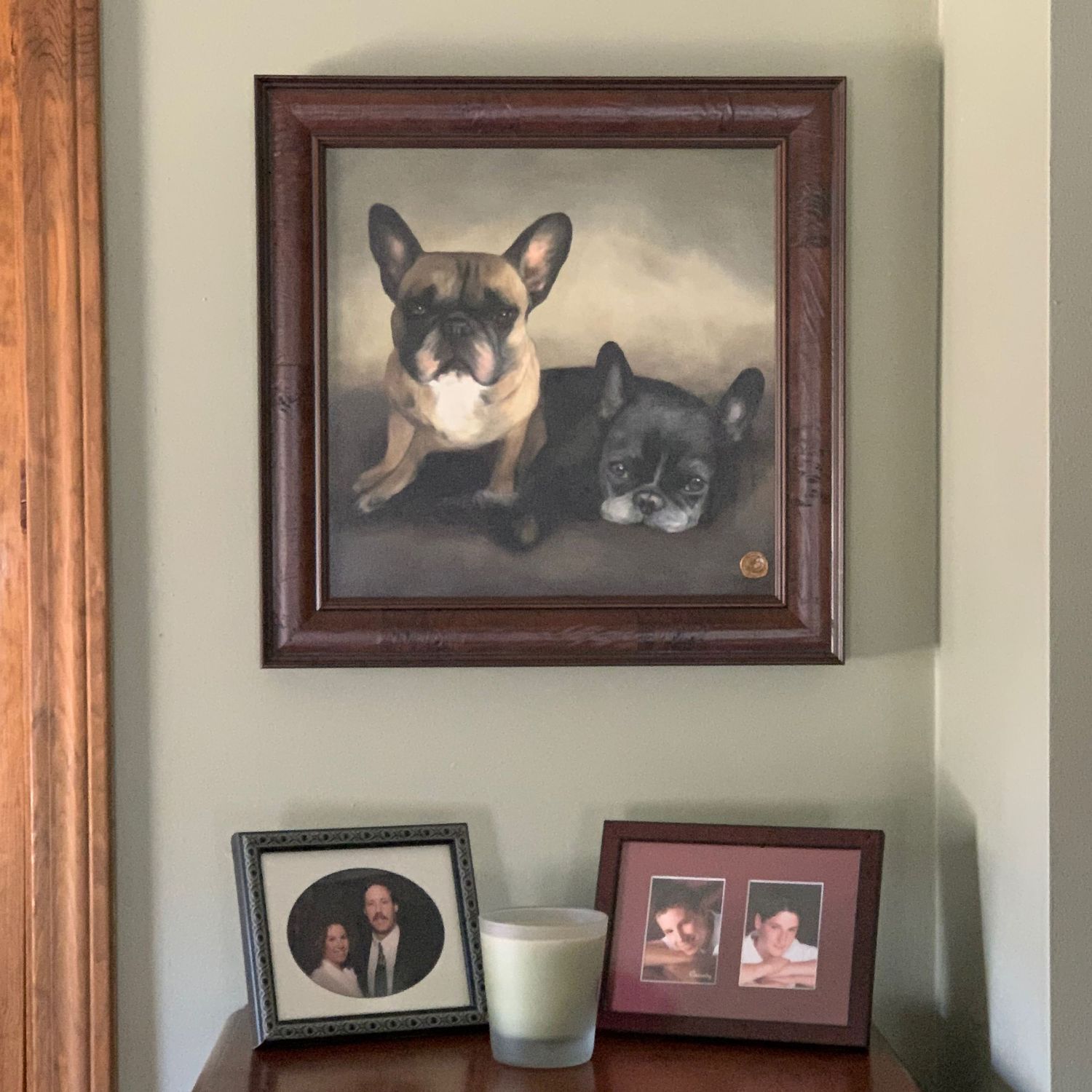 Finished pet portrait commission of two Frenchies by Boston Portrait Artist Bobbie Bush