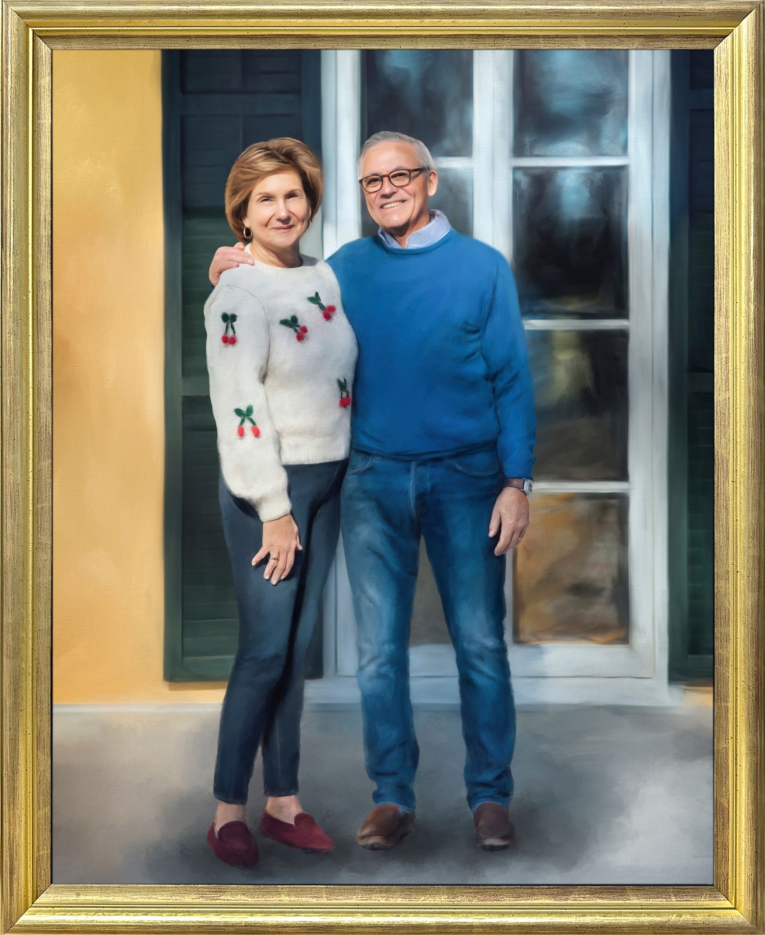 A portrait painting of beloved parents, as a gift from their adult daughter. A thank you on the eve of the daughter's wedding.
