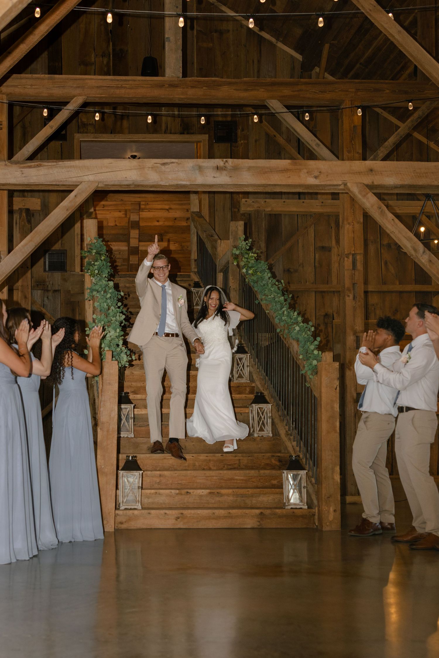 A bride and groom make a grand entrance to their wedding reception in Texas.