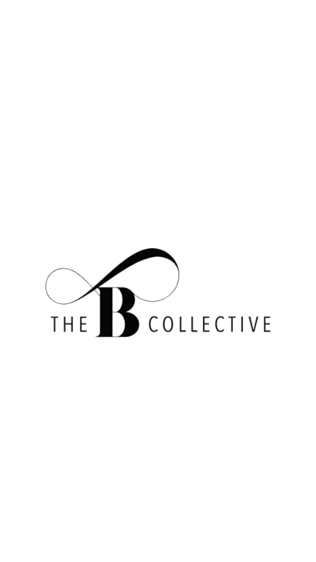 Minimalist black and white logo design featuring 'THE B COLLECTIVE' text with decorative curved elements.