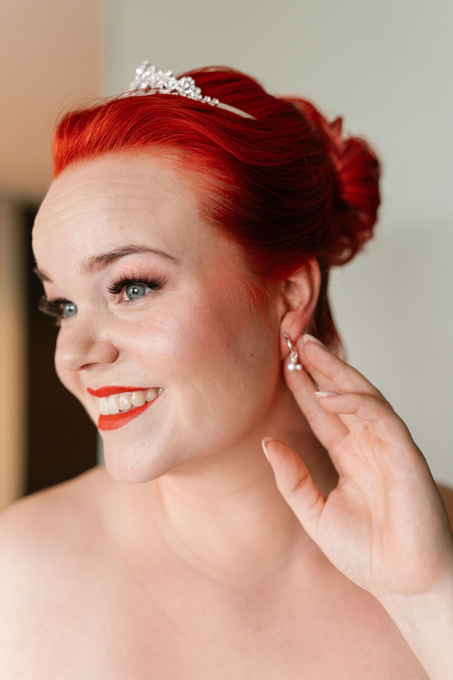 Close-up beauty shots showcasing bridal makeup and accessories.