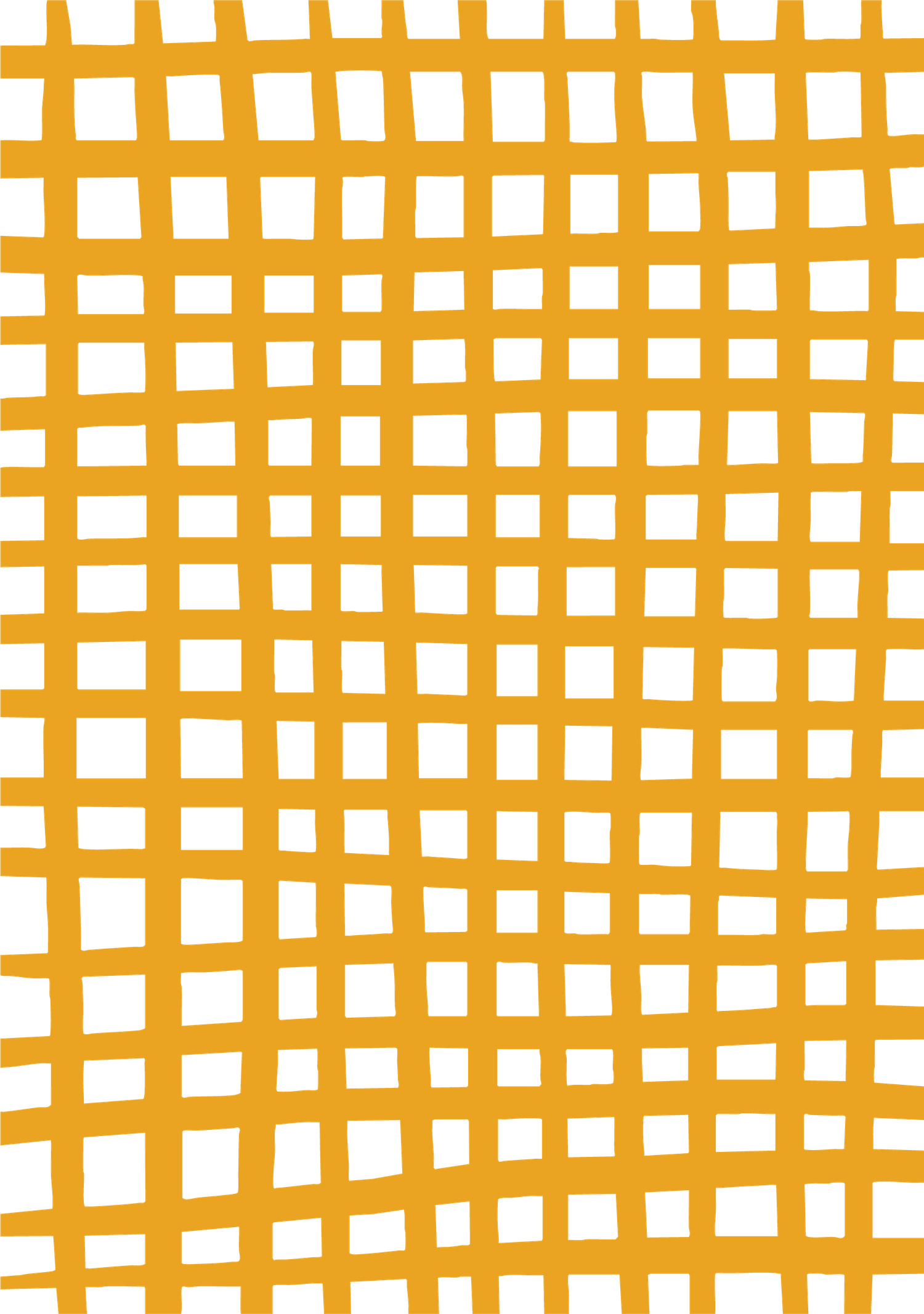 Hand-drawn yellow and white grid pattern with irregular brushstroke lines forming a cheerful, rustic checkered design.
