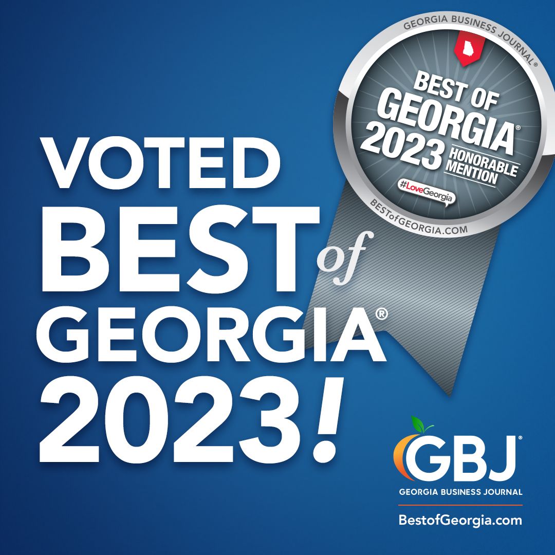 Best of Georgia 2023 award badge design on blue gradient background.