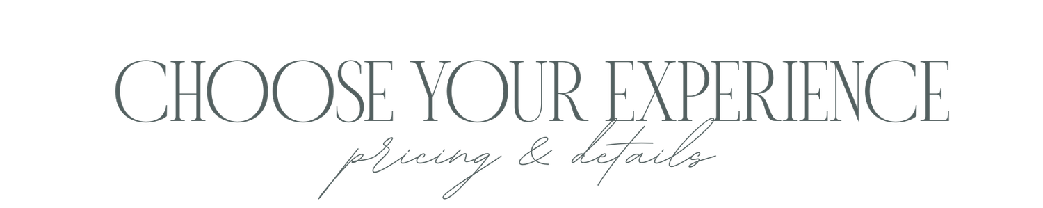 Elegant wedding photography website header with cursive text 'Choose Your Experience' in muted neutral tones.