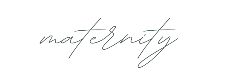 Elegant handwritten cursive text spelling out 'maternity' in black ink on a white background.