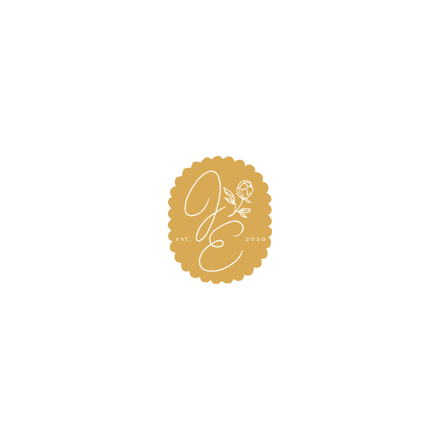 Abstract circle logo design in golden yellow with handwritten calligraphy style text against white background.