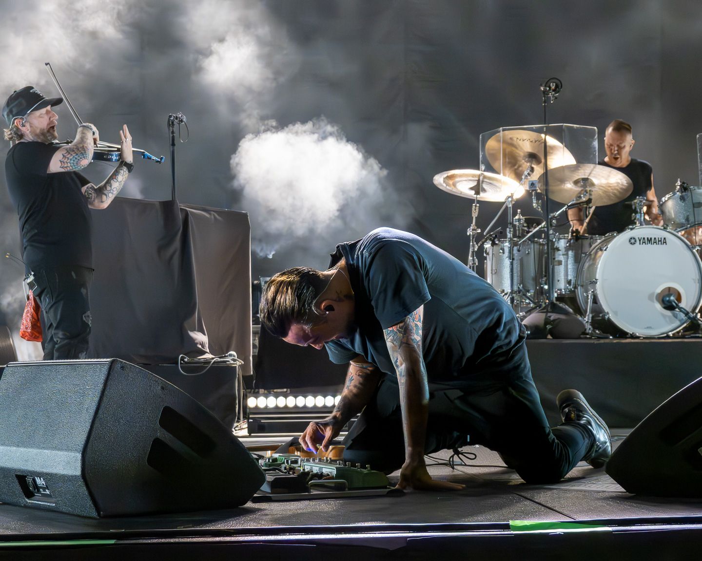 Justin Furstenfeld of Blue October performing live on stage at Moody Amphitheater in Austin, Texas.