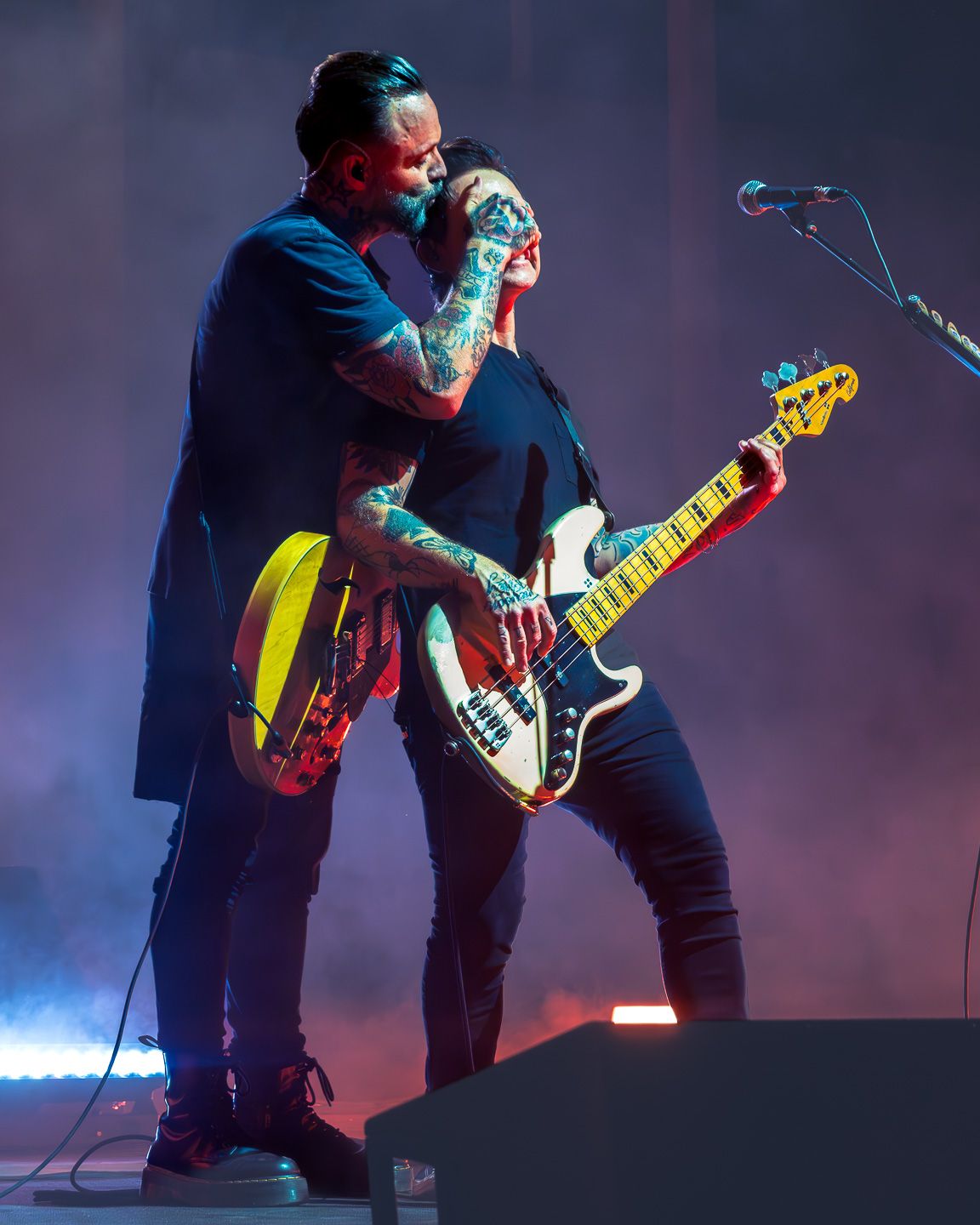 Justin Furstenfeld of Blue October performing with bassist Matt Noveskey at Moody Amphitheater in Austin, Texas.