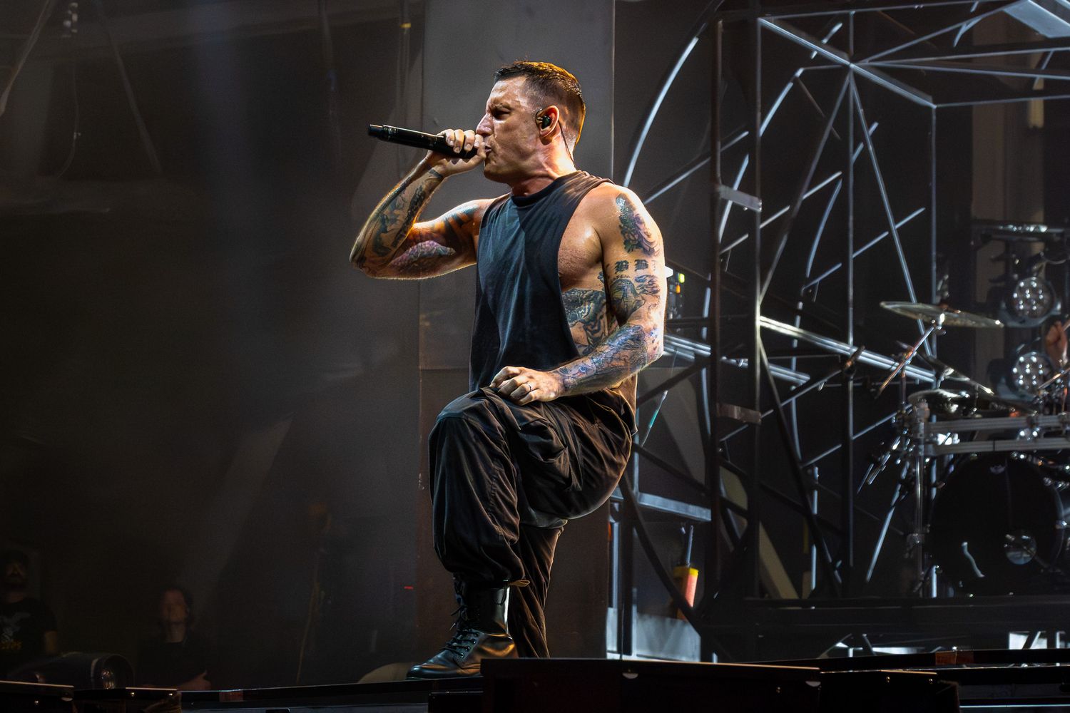Parkway Drive vocalist Winston McCall performing live during a concert at Germania Insurance Amphitheater in Austin, Texas.