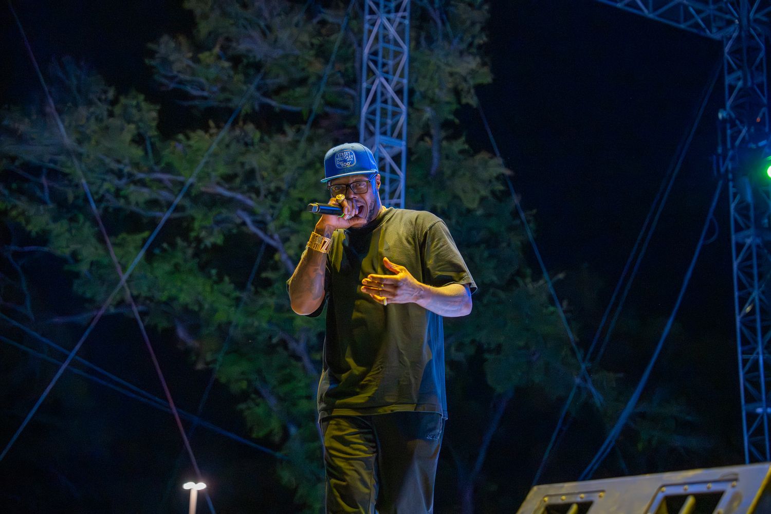 Z-Ro, Hip-hop artist performing live on stage at Round Rock Amphitheater in Round Rock, Texas.