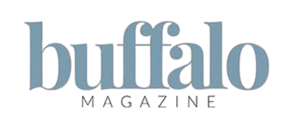 Buffalo Magazine logo featuring elegant serif typography in muted blue-gray tones on a white background.