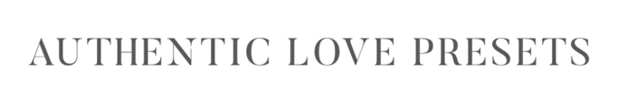Authentic Love Presets logo displayed in elegant gray serif typography on a white background.