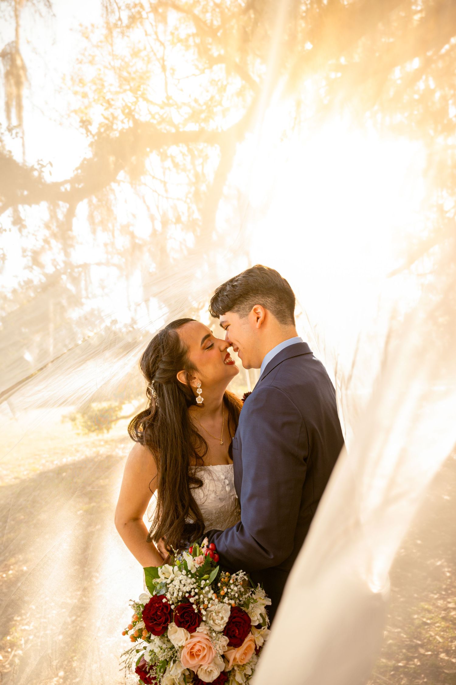Wedding in North Florida, bride and groom kissing