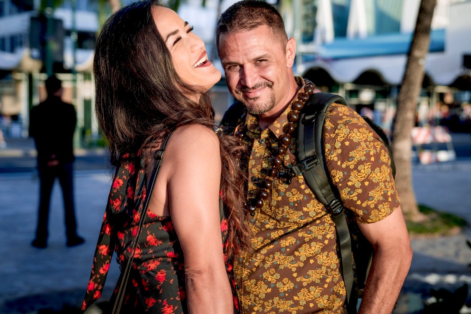 Joseph and Bobbie-Rose of Pure Ohana Treasures sharing a joyful moment together in Waikīkī