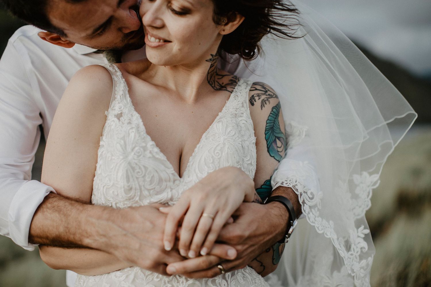 Bride walking toward groom during first look reveal