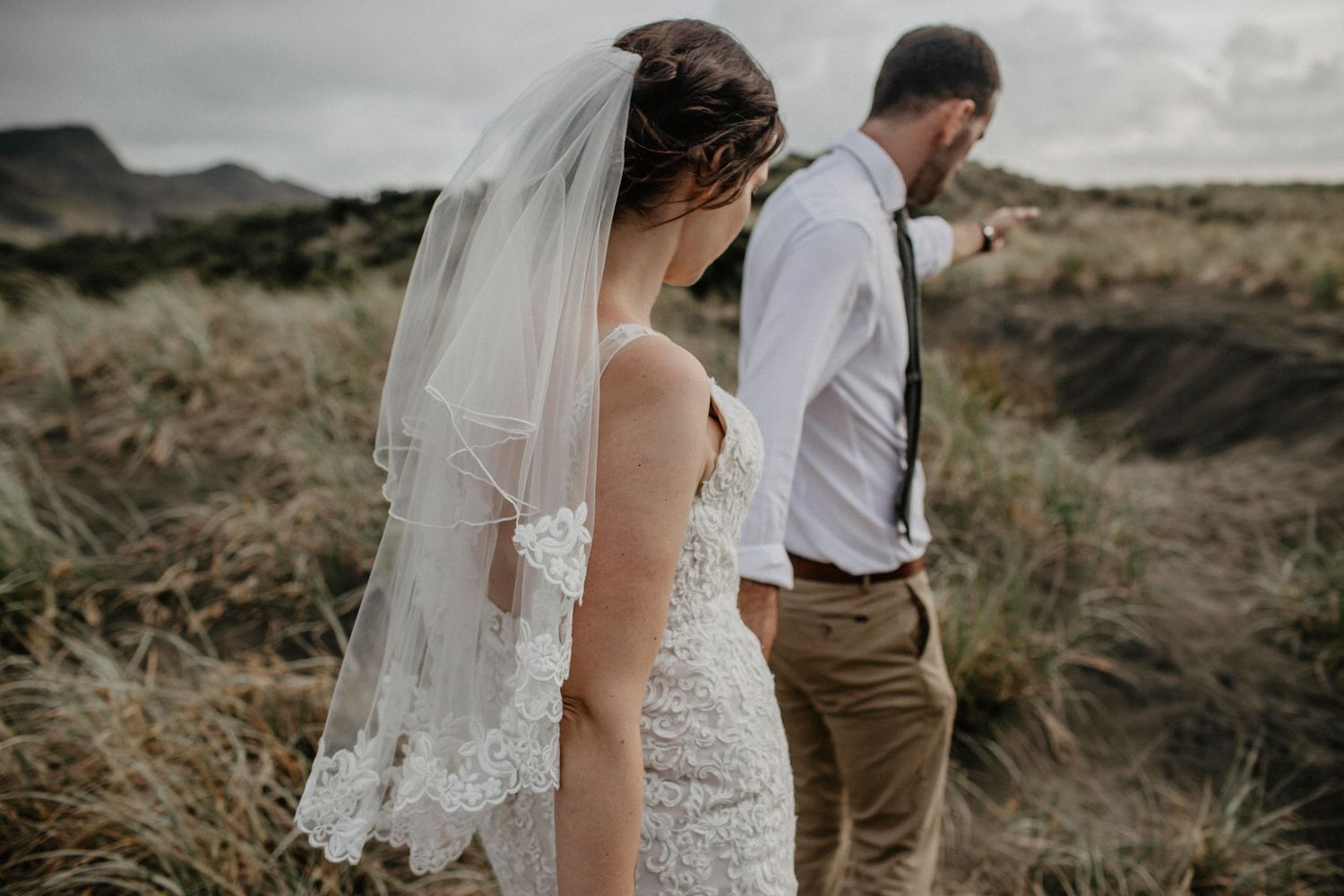 Emotional first look moment between bride and groom