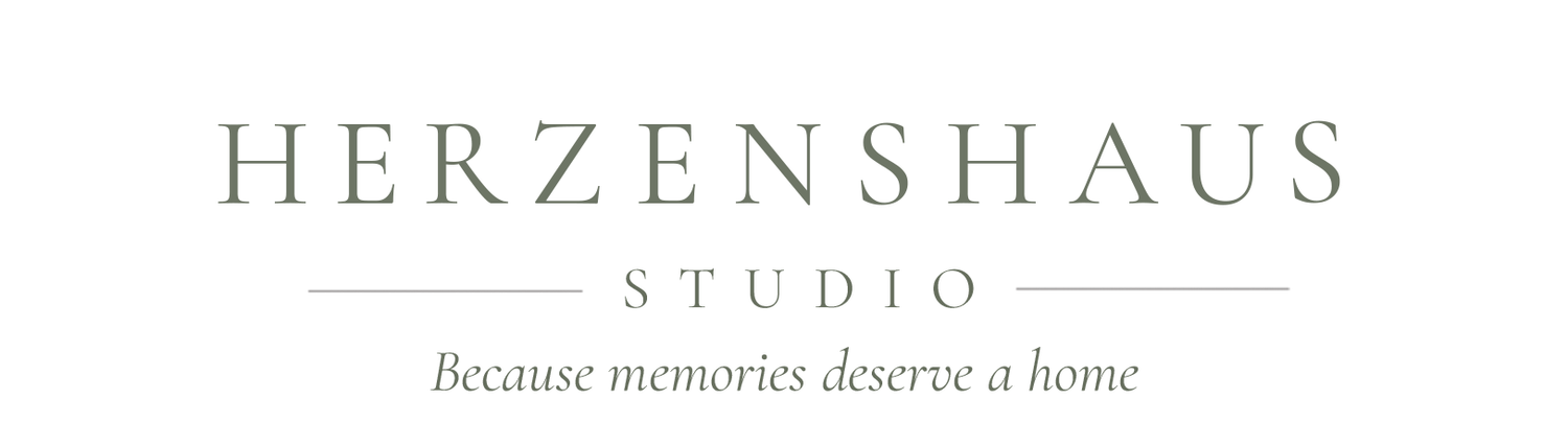 Herzenshaus Studio elegant text logo with tagline Because memories deserve a home.