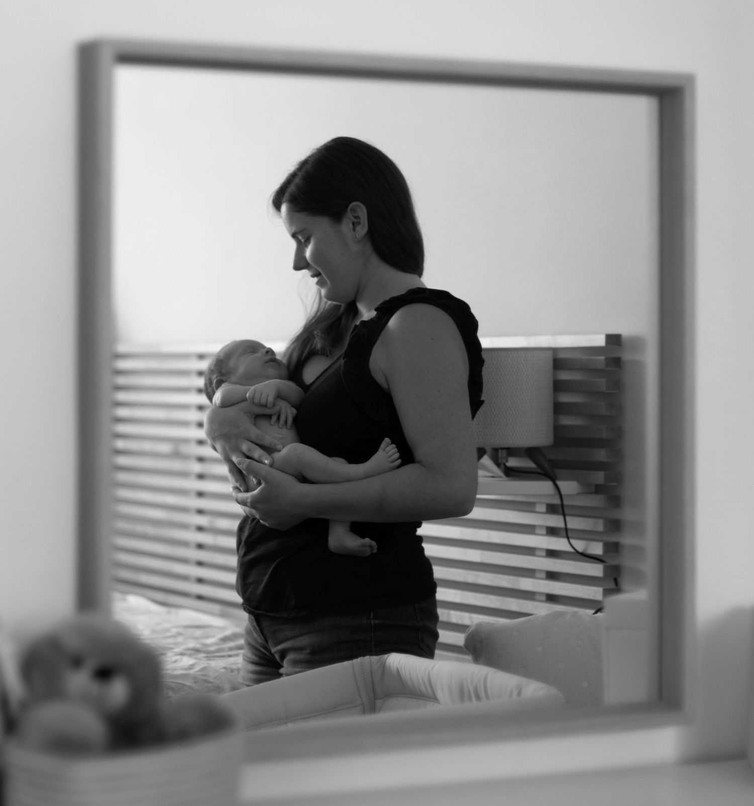 Mother and son in a mirror