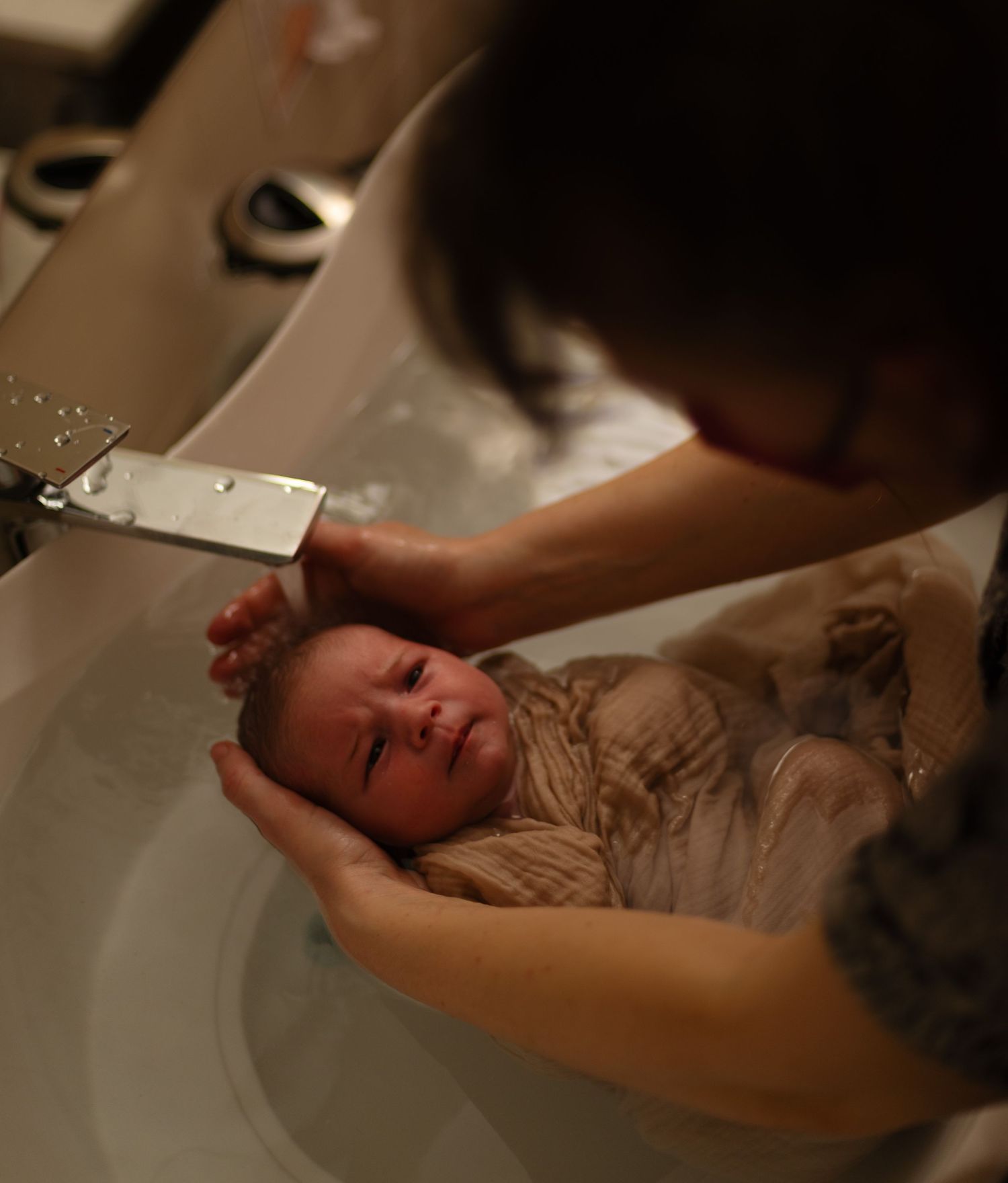Bathing a baby