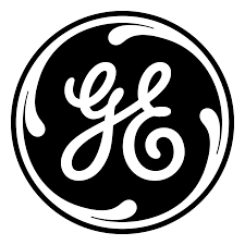 General Electric GE logo, black circular emblem with stylized interlocking letters on white background.
