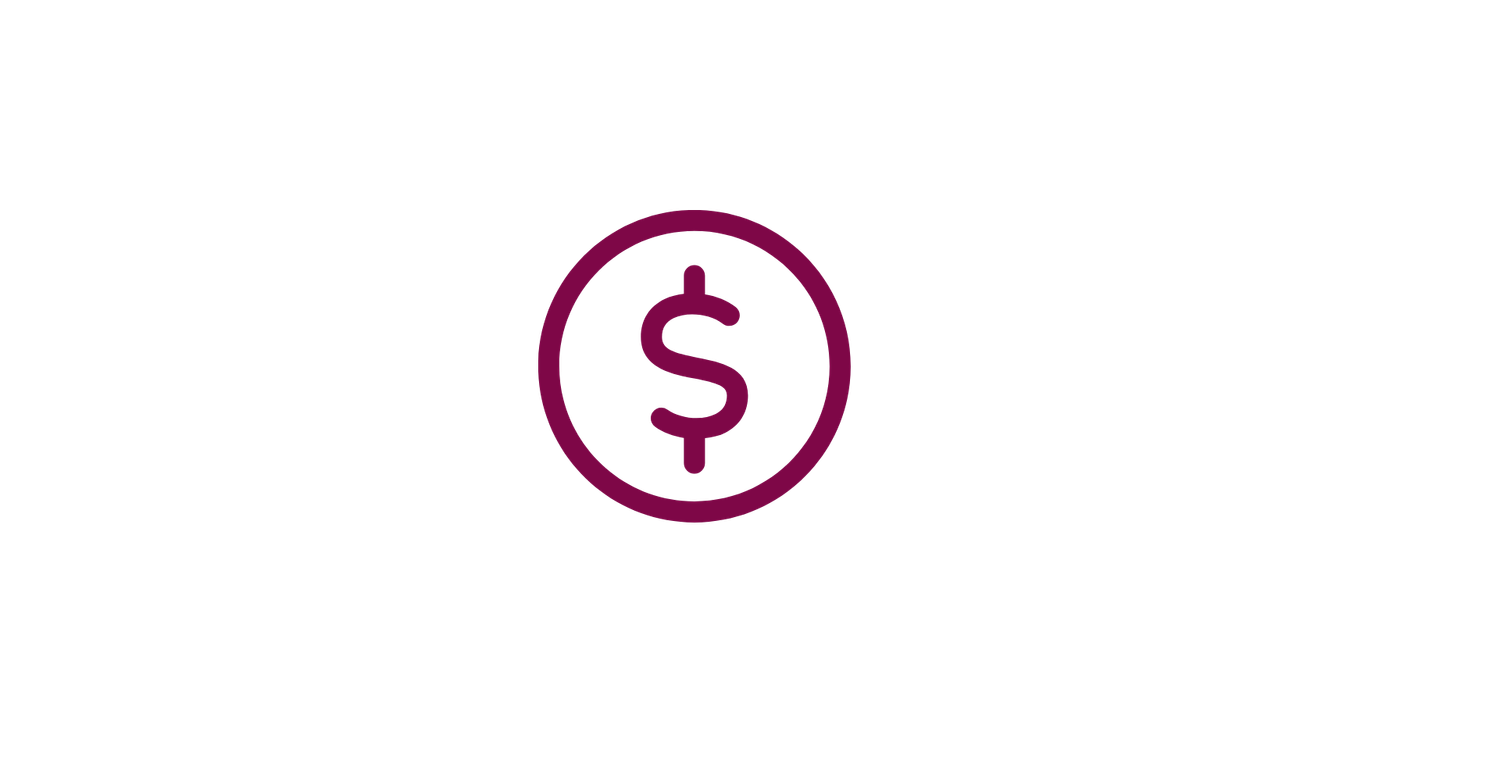 Dark pink dollar sign coin icon on white background, symbolizing money, payment, or financial transactions.