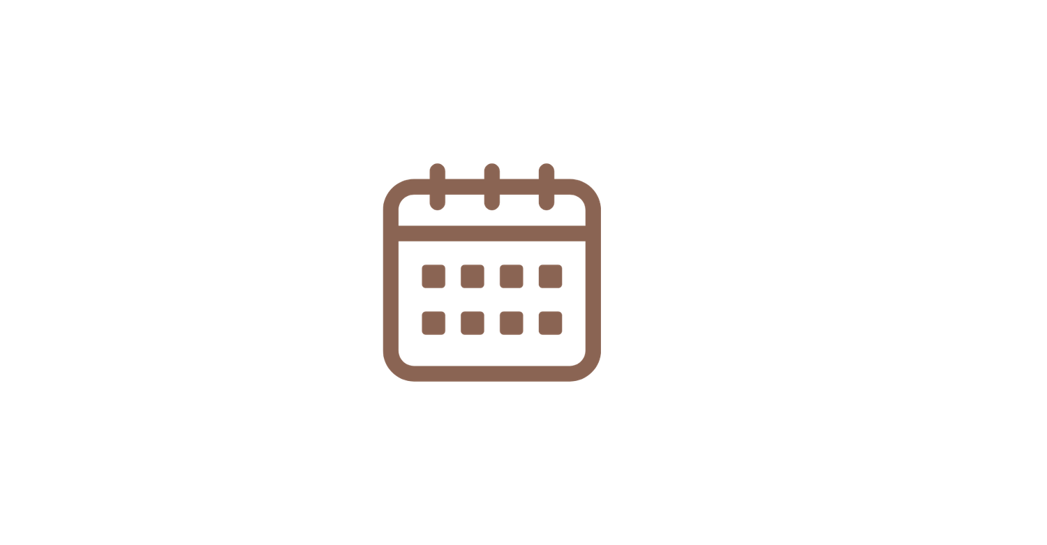 A brown outlined calendar icon with small squares representing days on a clean white background.