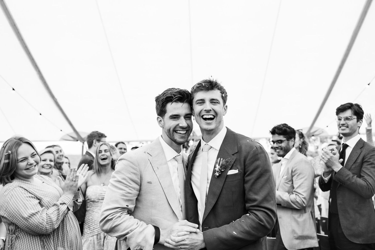 Groom & Groom Wedding with fun wedding reception under the teepee at Sunnystones, Victoria. LGBTIQA+ inclusive wedding photography