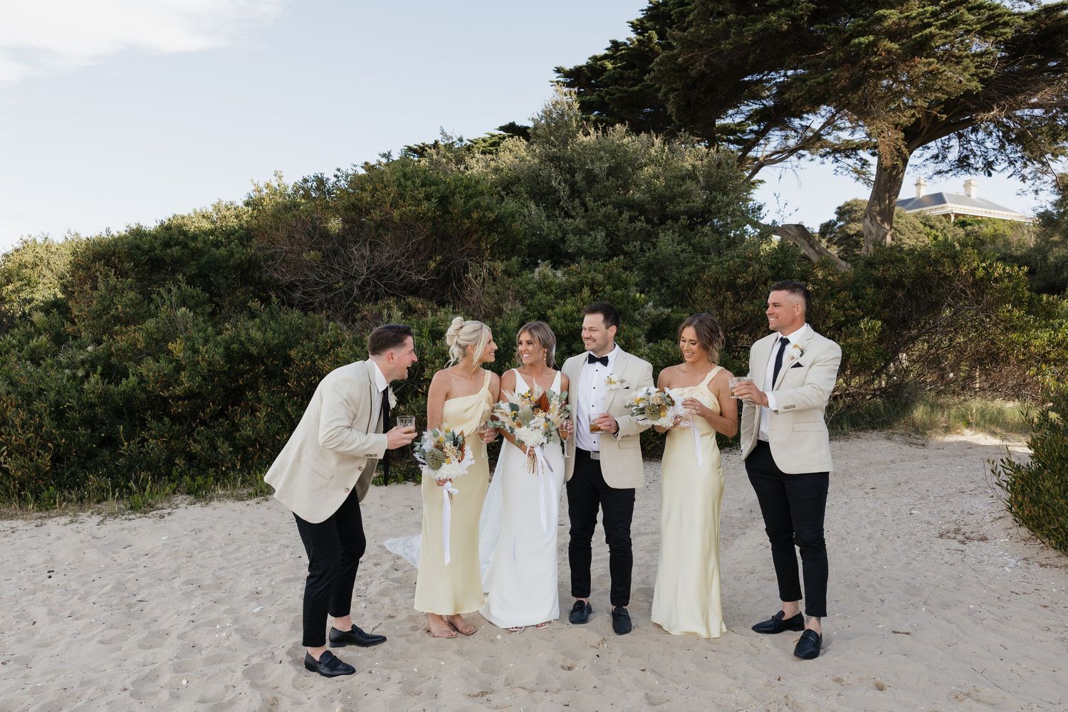Candid wedding party group photos at The Baths beach wedding in Sorrento on the Mornington Peninsula