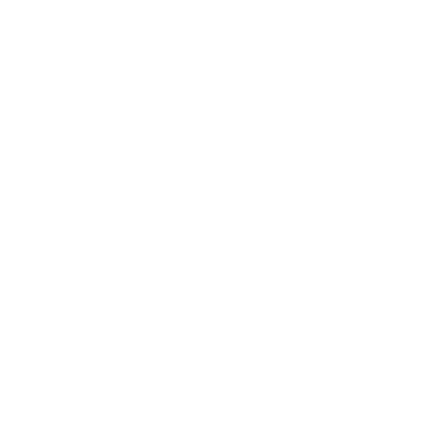 Minimalist white illustration of a sunset or sunrise with crescent moon over rolling hills.